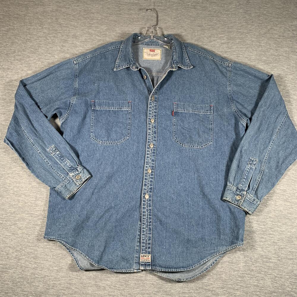 Levis Shirt Mens XL Blue Denim Western Long Sleeve Button Front Casual